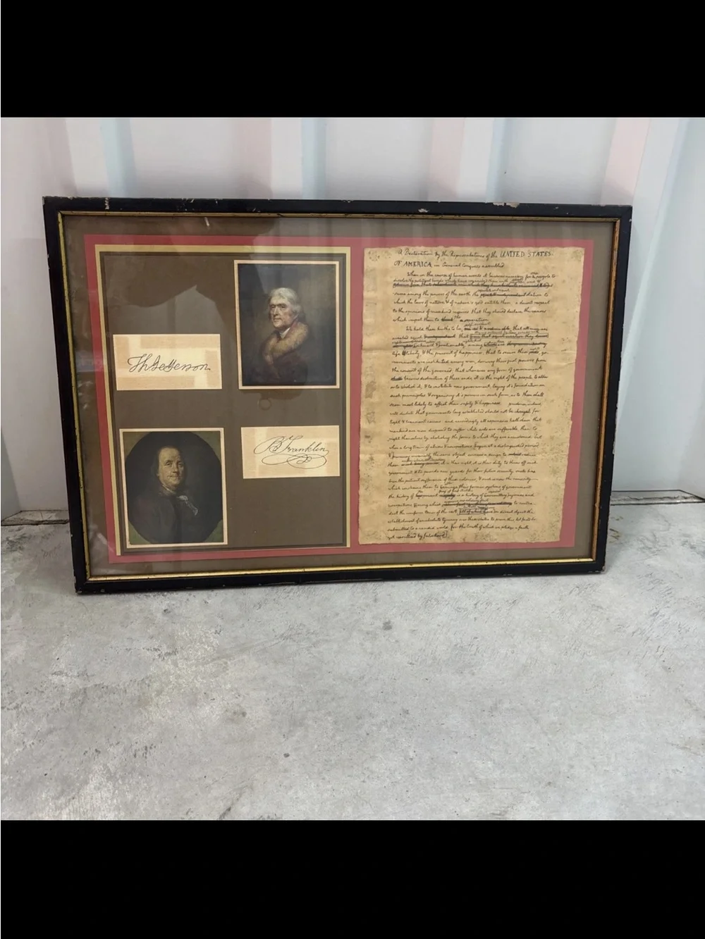 Vintage Avery Gallery Thomas Jefferson & Benjamin Franklin Framed Wall Art